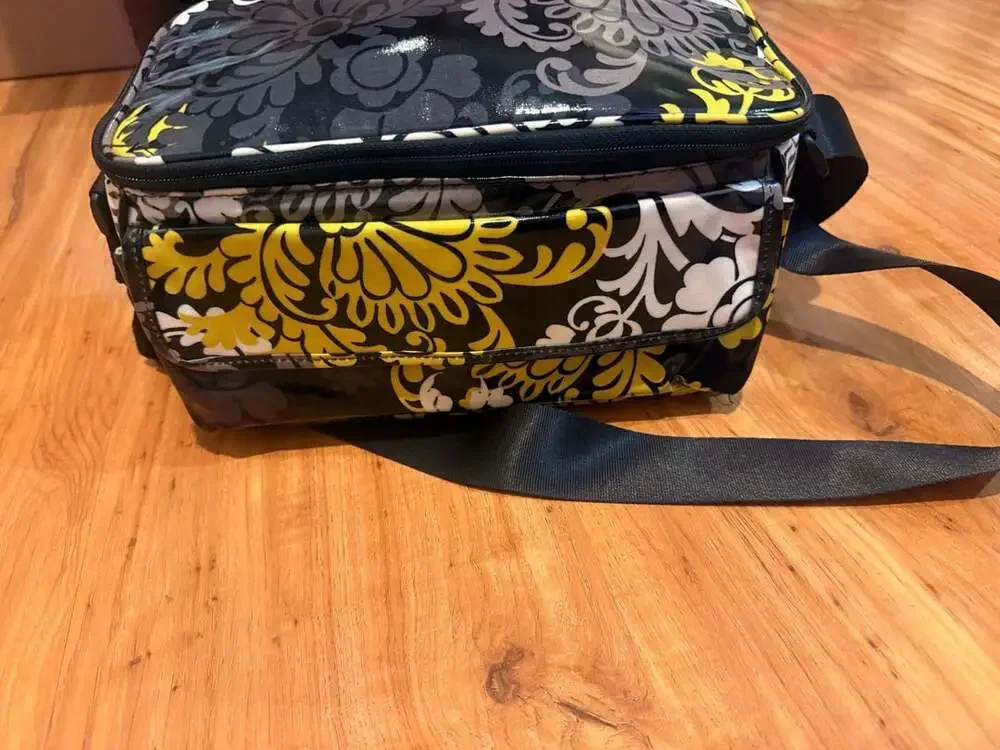 Vera Bradley Black Yellow Floral PVC Laminated Crossbody Lunch Bag